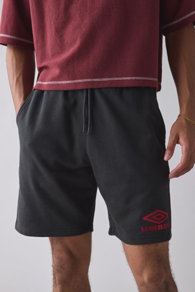 Umbro Iconix Logo Fleece Sweat Short In Black/chili Pepper, Men's At Urban Outfitters In Black