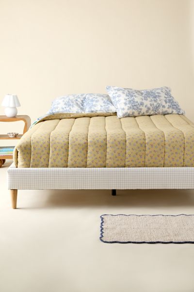 Urban Outfitters Vivienne Gingham Upholstered Platform Bed In Neutral At