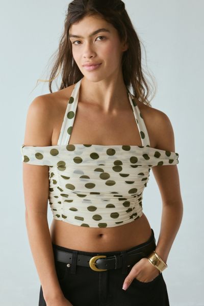 ★LARTIGENT★ L17 DOT ONESHOULDER TOPBROWN Brown Zebra Print One Shoulder Top