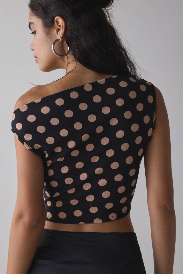 AFRM Eliza Almond Dot One-Shoulder Crop Top #3