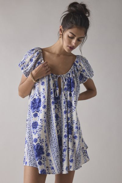 Out From Under Amara Cotton-blend Slip Mini Dress In Blue, Women's At Urban Outfitters