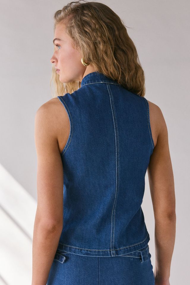 by.DYLN Hadley Zip-Front Flyaway Denim Vest Top