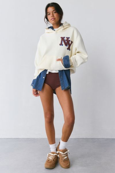 Urban Outfitters Ny Applique Graphic Pullover Hoodie Sweatshirt In Ivory, Women's At  In White