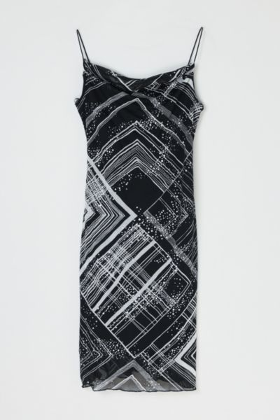 Vintage Y2k Glittered Printed Midi Slip Dress