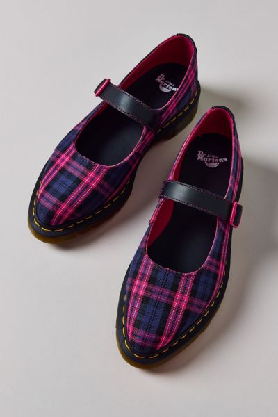 Dr. Martens' Women's Elphie Plaid Mary Jane Shoe In Black/pink Woven, Women's At Urban Outfitters