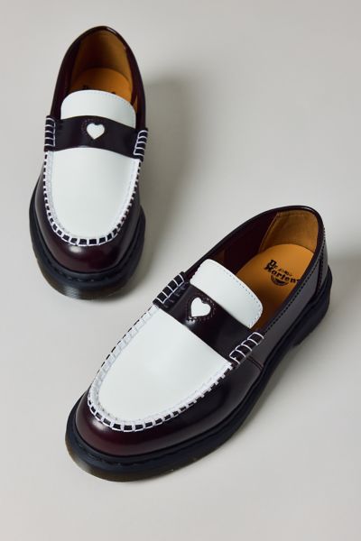 Dr. Martens Women's Penton Heart Loafer In Black/white Patent/sm, Women's At Urban Outfitters In Animal Print