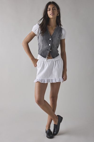BDG NATASHA DENIM BUTTON-FRONT VEST TOP JACKET IN BLACK, WOMEN'S AT URBAN OUTFITTERS 