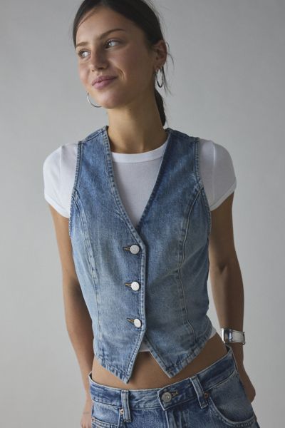 BDG Natasha Denim Button-Front Vest Top