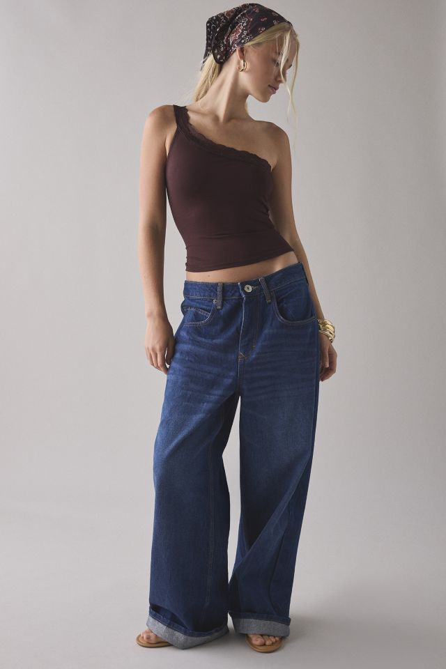 Motel Cordia Lace Trim One-Shoulder Crop Top #2