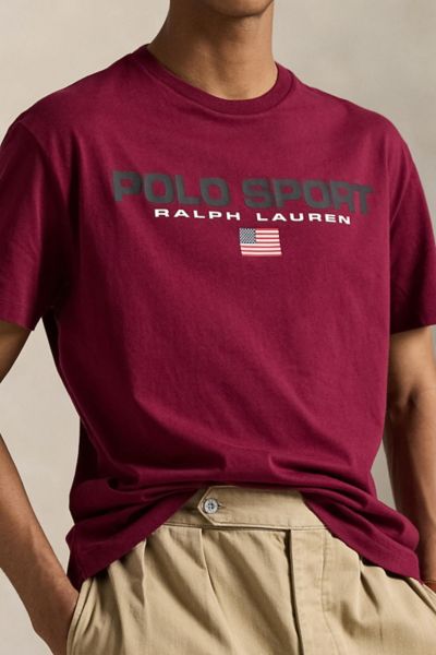 Polo Ralph Lauren Sport Graphic Tee In Soft Wine, Men's At Urban Outfitters In Red