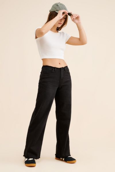 JUST BLACK DENIM Frayed Waistband Slouchy Wide Leg Jeans
