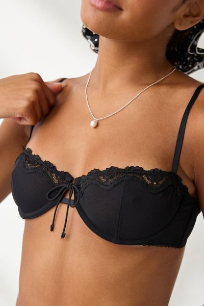 Out From Under Rita Tie-Front Bow Lace Trim Balconette Bra