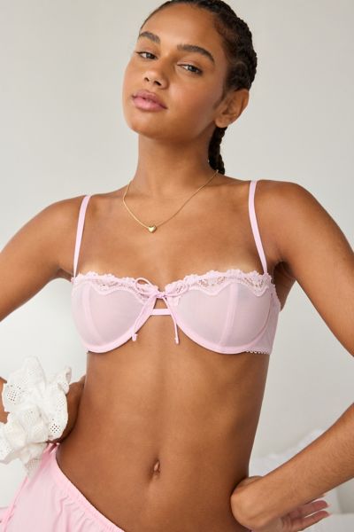 Out From Under Rita Tie-front Bow Lace Trim Balconette Bra In Lilac, Women's At Urban Outfitters In Purple