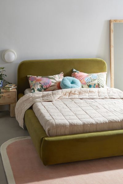 Urban Outfitters Daphne Upholstered Velvet Platform Bed In Lime At  In Lime