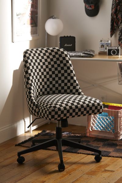 Urban Outfitters Lanney Checkered Adjustable Swivel Desk Chair In Black At