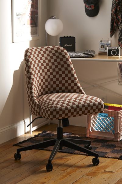 Urban Outfitters Lanney Checkered Adjustable Swivel Desk Chair In Burnt Orange At