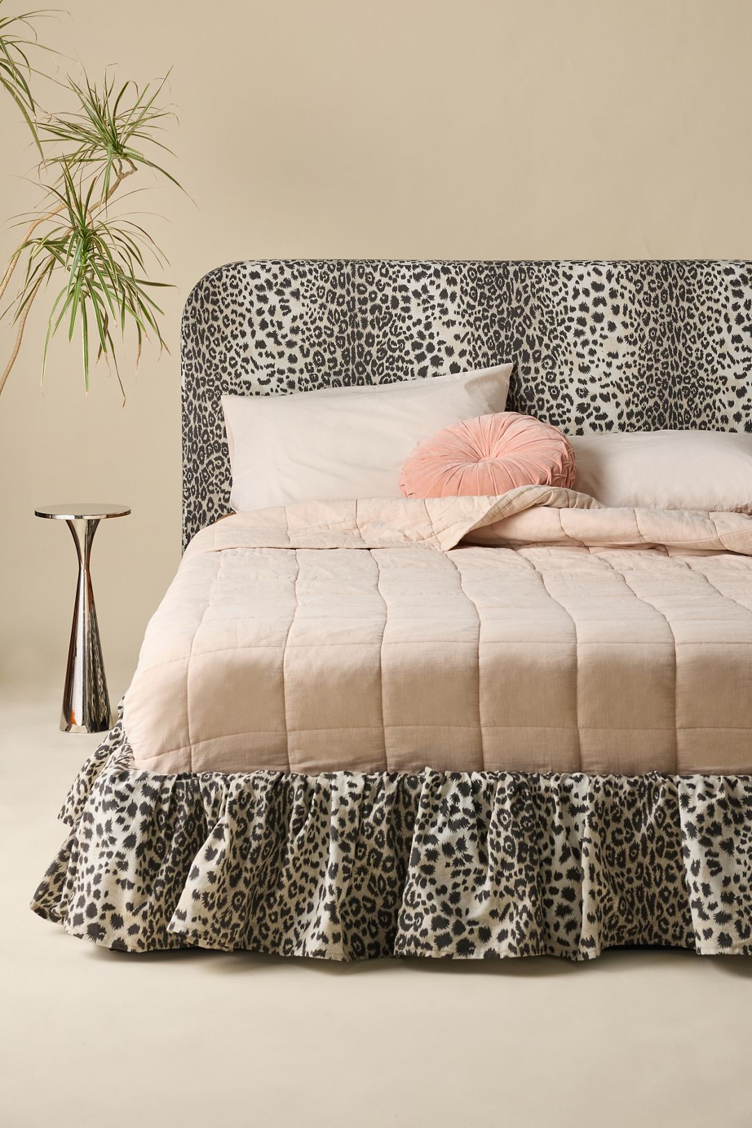 Mina Ruffle Upholstered Platform Bed - Leopard, KING