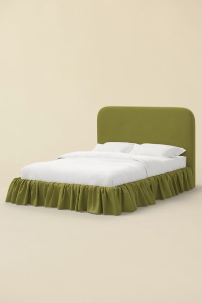 Urban Outfitters Mina Ruffle Leopard Print Upholstered Platform Bed In Green At  In Green