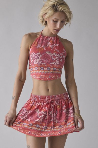 Bdg Marcy Halter Tie-back Crop Top & Mini Skirt Set In Red, Women's At Urban Outfitters