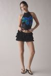 Motel Diana Watercolor Flower Mesh Open-Back Halter Top
