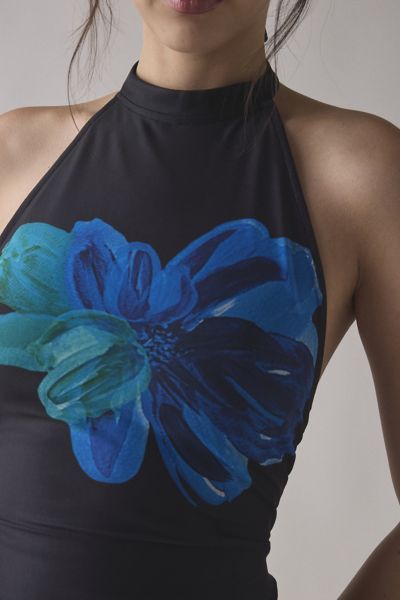 Motel Diana Watercolor Flower Mesh Open-Back Halter Top