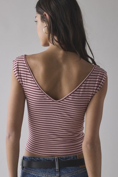 Motel Danisha Tonal Stripe V-Neck Cropped Tee