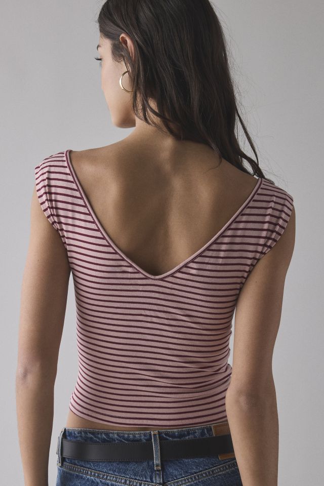 Motel Danisha Tonal Stripe V-Neck Cropped Tee #3