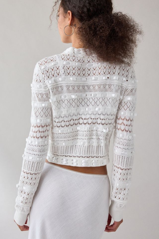 LoveShackFancy Roselline Ribbon Cotton Knit Cardigan #3