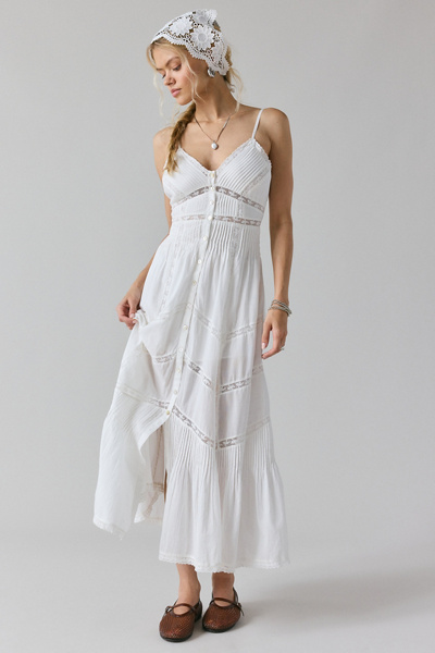 LoveShackFancy Esilda Lace Inset Cotton Midi Dress | Urban Outfitters