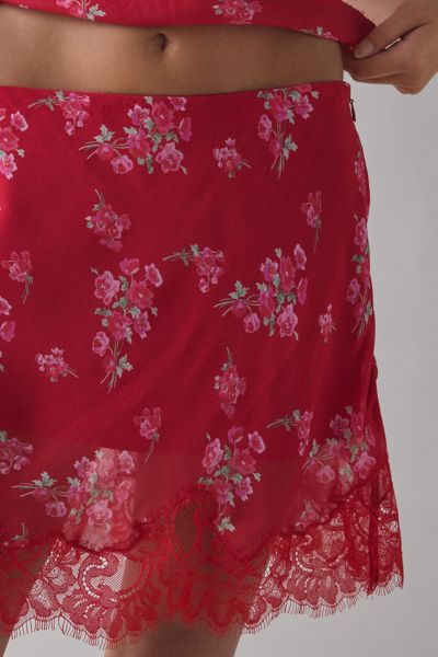 LoveShackFancy Darlington Lace Trim Satin Slip Mini Skirt