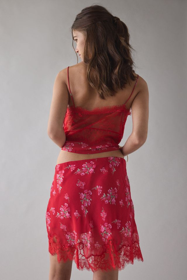 LoveShackFancy Darlington Lace Trim Satin Slip Mini Skirt #2