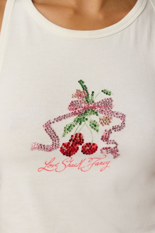 LoveShackFancy Kaleen Cherry Rhinestone Graphic Cropped Tank Top #1