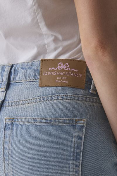 LoveShackFancy Sami Cherry Embroidered Mid-Rise Straight Jean