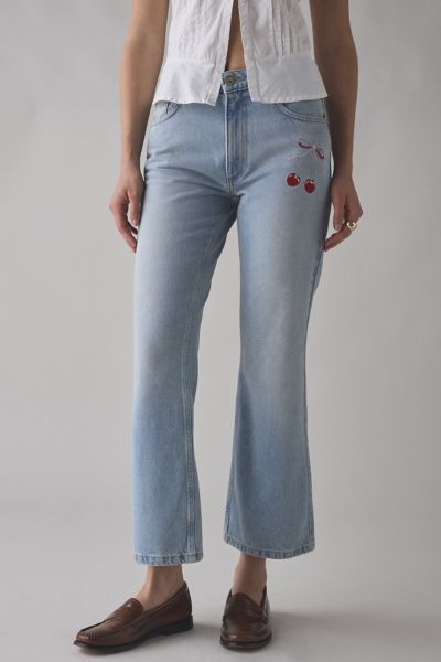 LoveShackFancy Sami Cherry Embroidered Mid-Rise Straight Jean