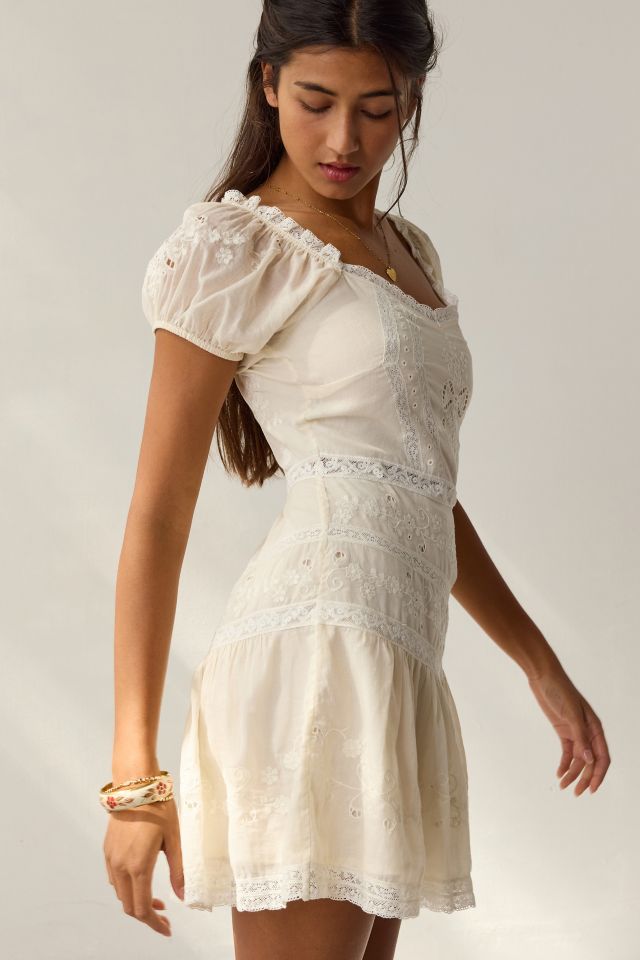 LoveShackFancy Belvine Lace-Trim Drop Waist Mini Dress #3
