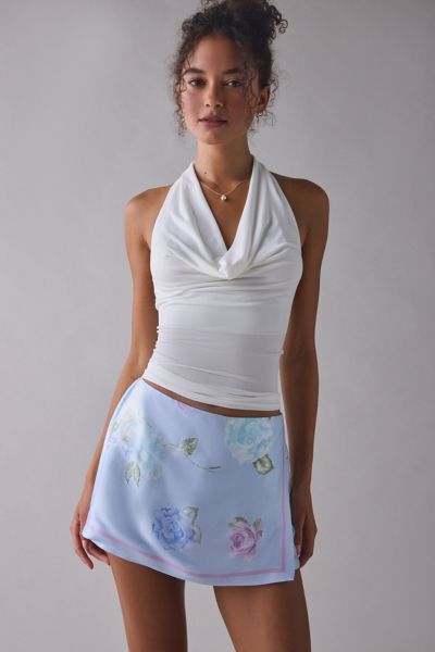 LoveShackFancy Sapphira Satin Floral Wrap Mini Skort