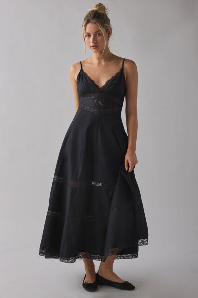 LoveShackFancy Catryn Lace Bow Cotton Midi Dress