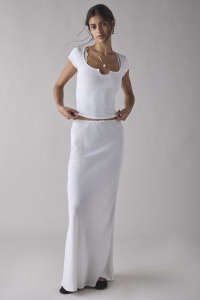 Out From Under Notch-front Cotton Compression Baby Tee In White, Women's At Urban Outfitters